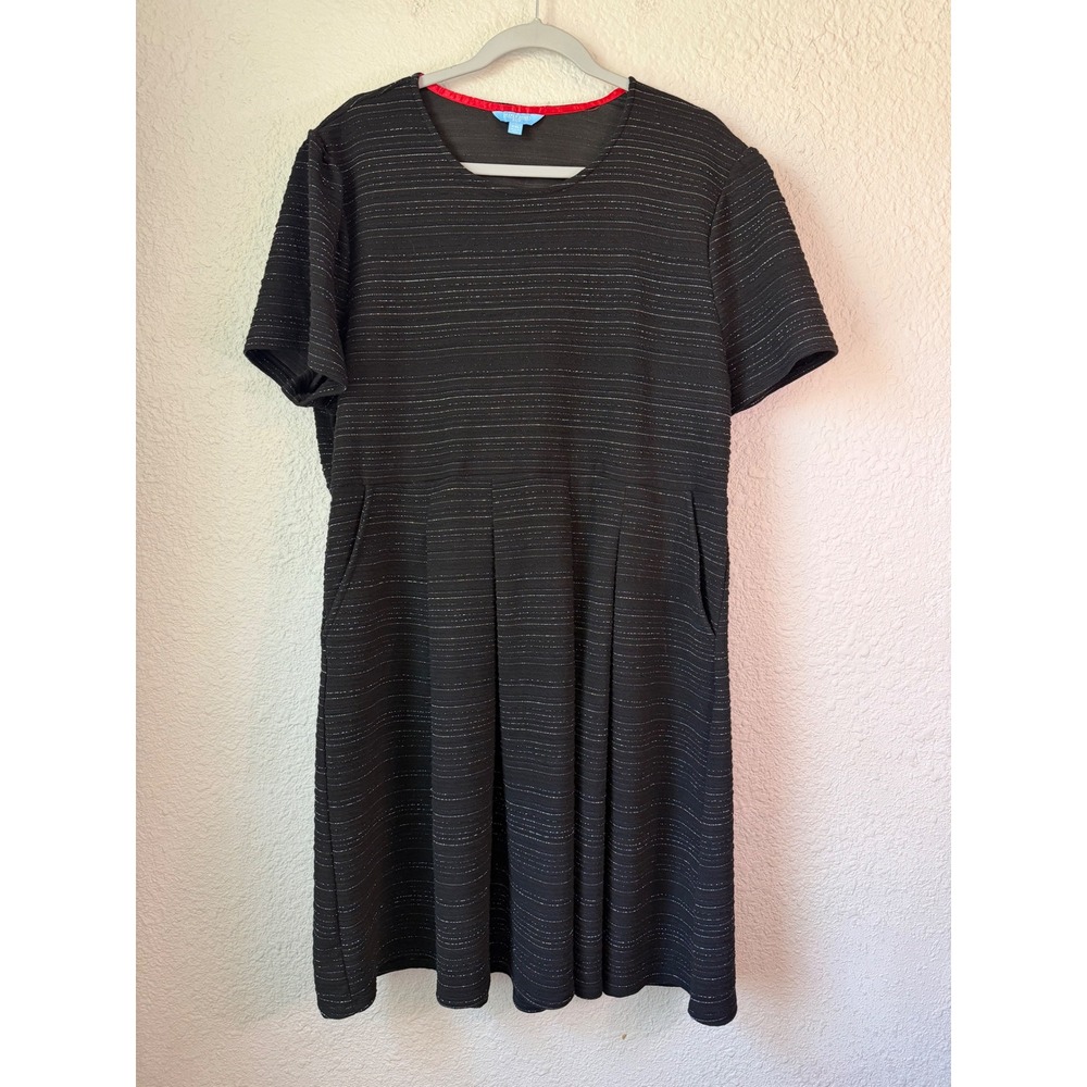 Draper James RSVP Womens XXL Black Silver Metallic Striped Pocket Dress